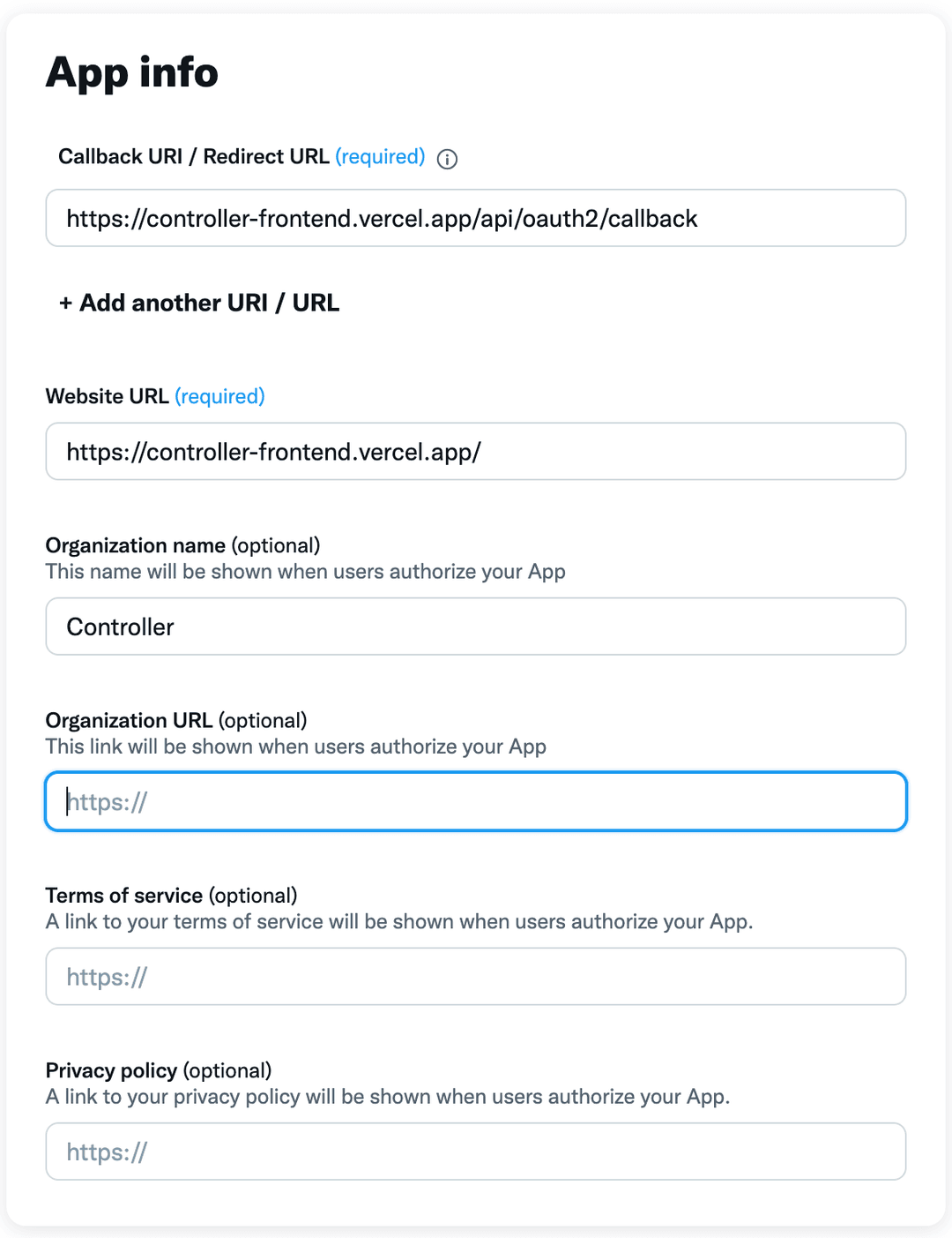 X OAuth setup